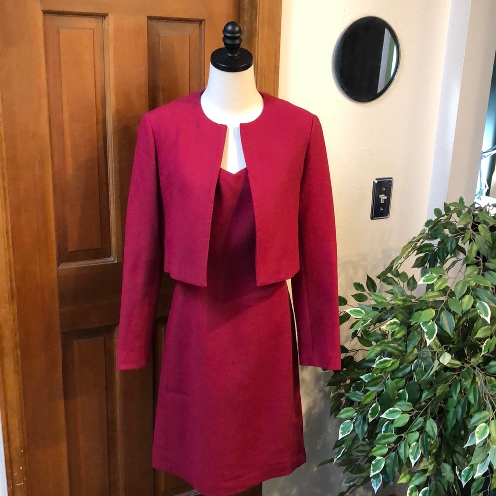 Elegant Red Women's Dress and Jacket Set